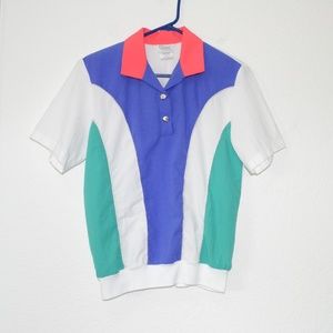 REMO of California  Color Block Blouse Top White Purple Pink Silver Small